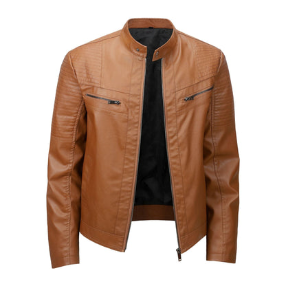 Herren Lederjacke Bikerstil mit Steppdetails und Reißverschlusstaschen - BerlinGlamour