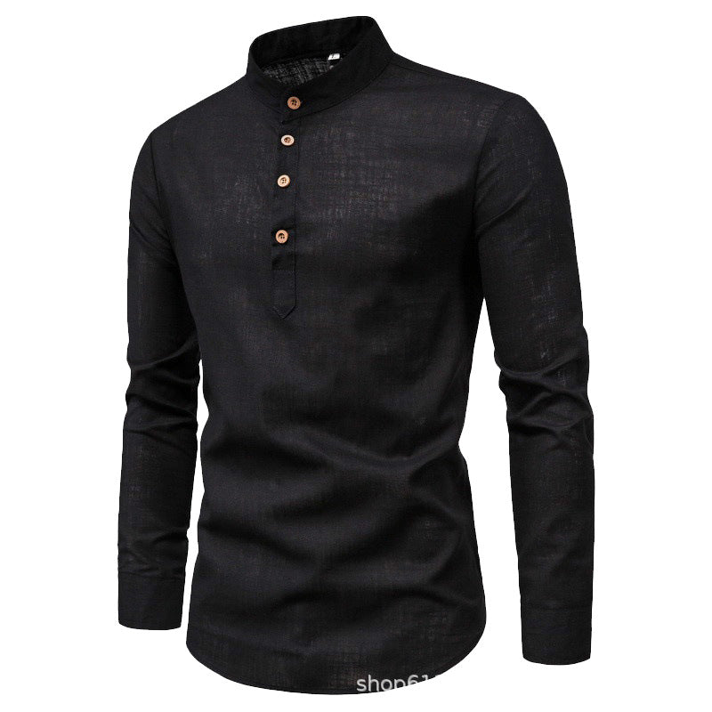 Herren Hemd Mandarin Kragen Holzknöpfe Elegantes Design
