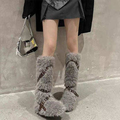 Damenstiefel Warm Kuschelig mit Schnallen Wintermode