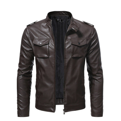 Leder Bikerjacke Herren Schulterpolster Schwarz