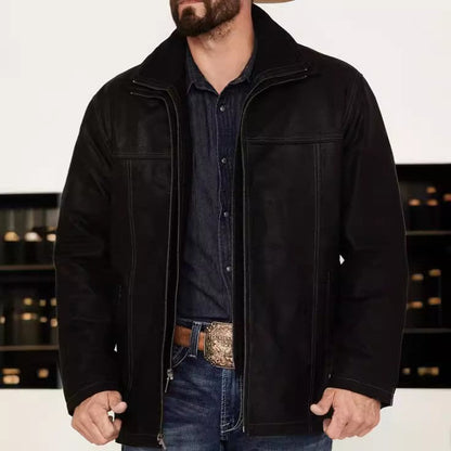 Elegante Lederjacke Herren Lederjacke Hochkragen Schwarz - BerlinGlamour
