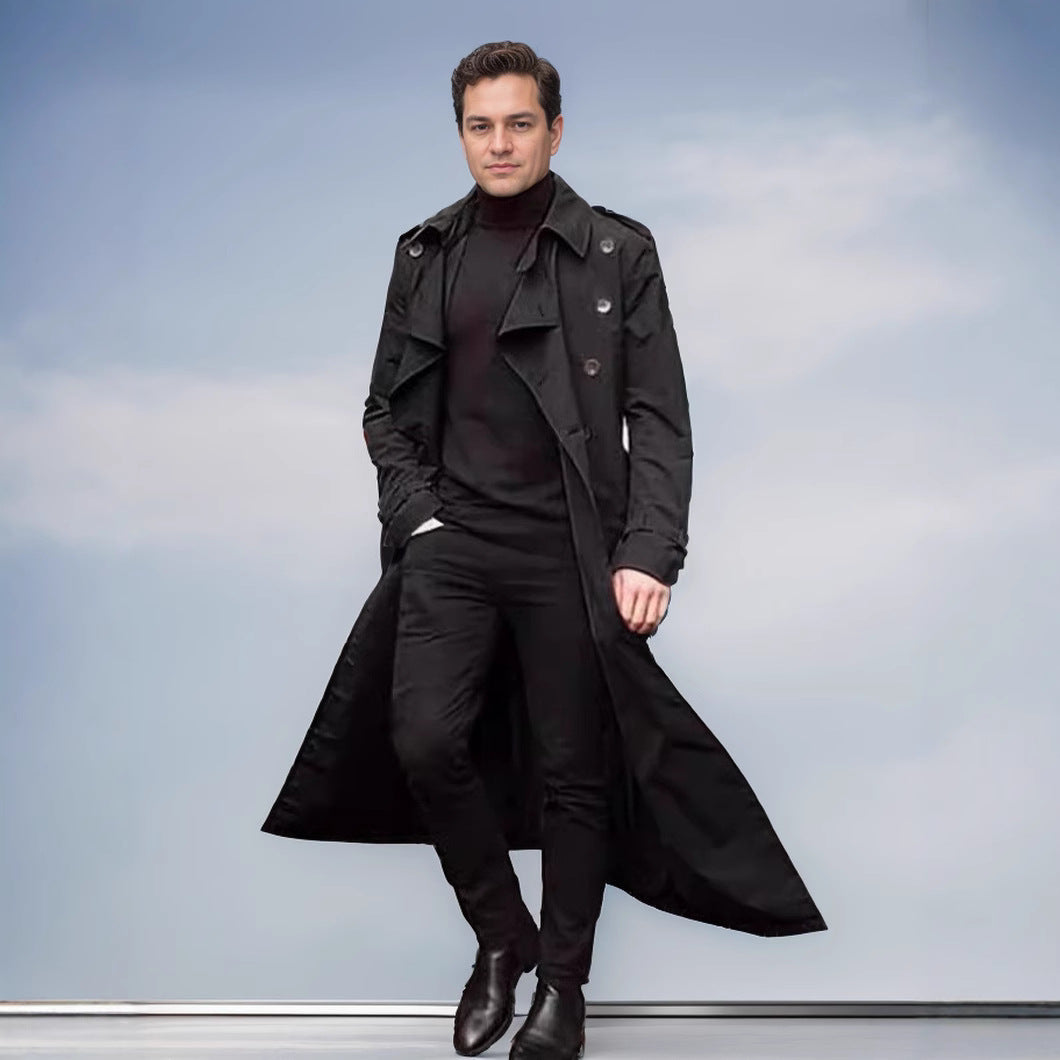 Herren Trenchcoat Modern mit Doppelknopfleiste Schwarz - BerlinGlamour