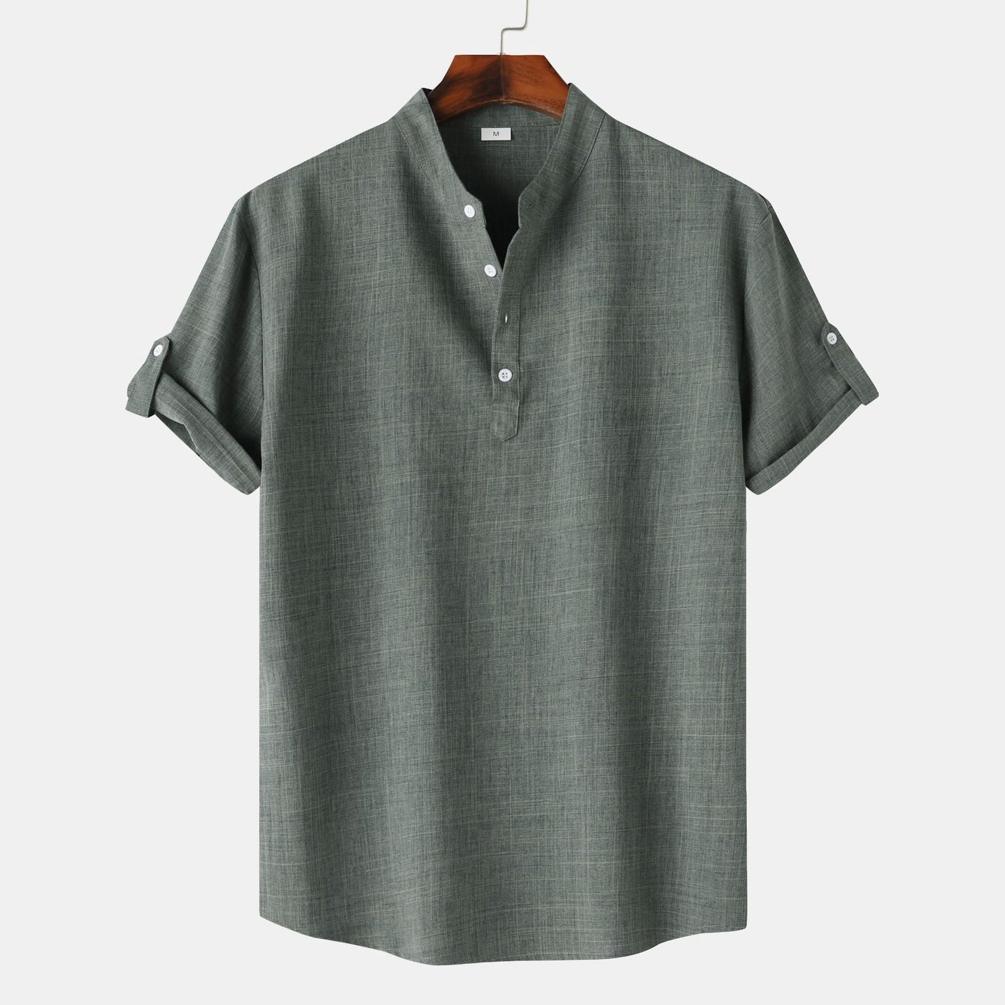 Herren Hemd Kurzarm Henley Ausschnitt Modern Lässig