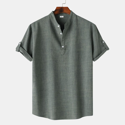 Herren Hemd Kurzarm Henley Ausschnitt Modern Lässig