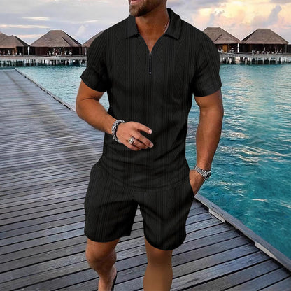 Herren Polo-Shirt Modern mit Reißverschluss Grau Strukturiert