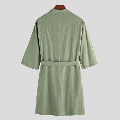Herren Bademantel Leinen Elegant Hochwertig