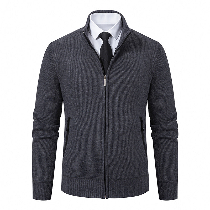 Herren Strickjacke Modern mit hohem Kragen und Reißverschlusstaschen
