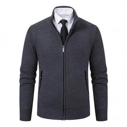 Herren Strickjacke Modern mit hohem Kragen und Reißverschlusstaschen