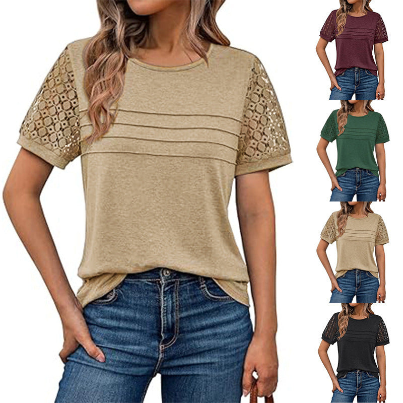 Damen T-Shirt Häkelärmel Luftig Sommer - BerlinGlamour