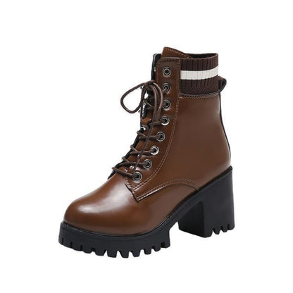 Damen Stiefel Schnürstiefel mit Blockabsatz Robust und Elastisch