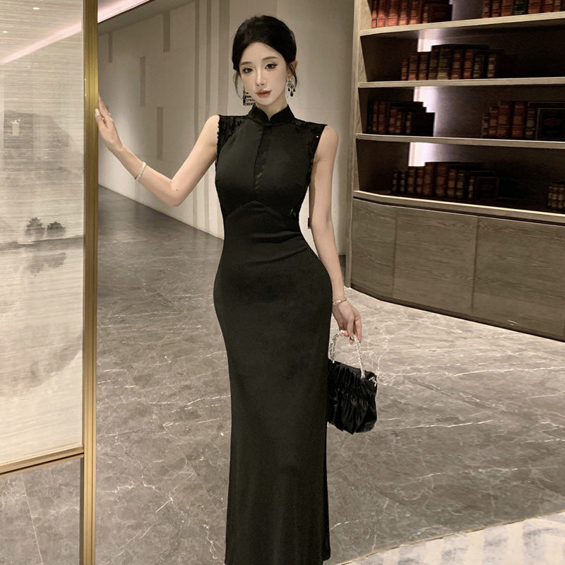 Chinesisch Qipao Kleid Elegantes Ärmelloses Abendkleid - BerlinGlamour