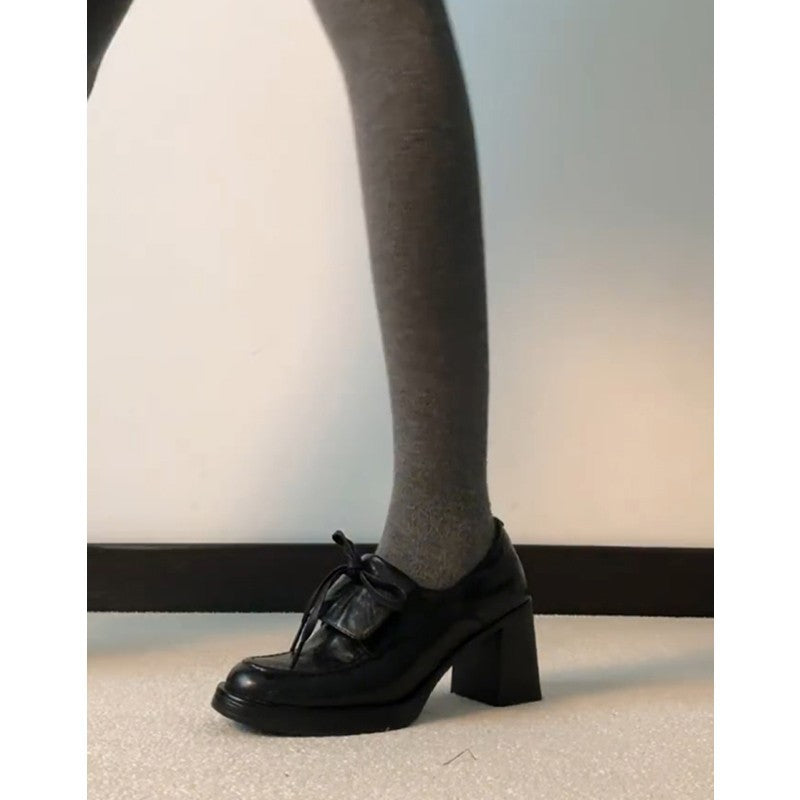 Damen Schnürpumps Hochhackig aus Leder Elegant Schwarz