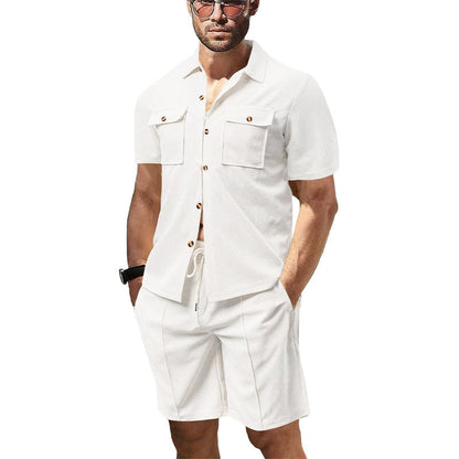 Herren Kurzarmhemd mit Taschen und Shorts Sommer