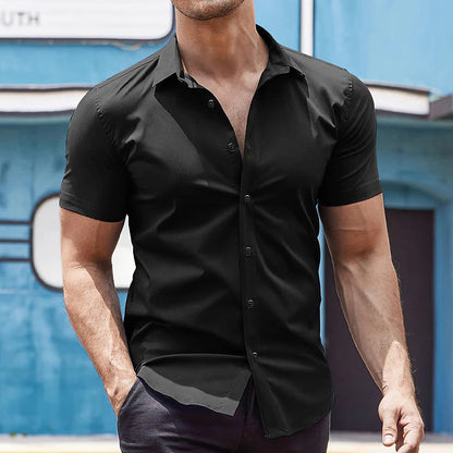 Herren Hemd Kurzarm Moderner Schnitt Slim Fit