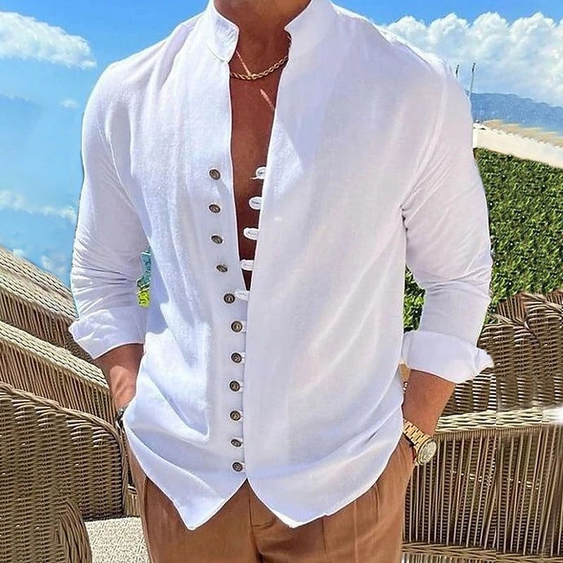 Herren Freizeithemd Leicht Halbkragen Knopfleiste Casual - BerlinGlamour