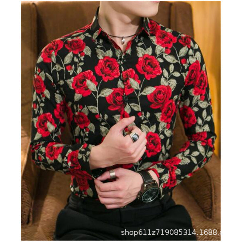 Herren Langarmhemd Floral Print Elegantes Design