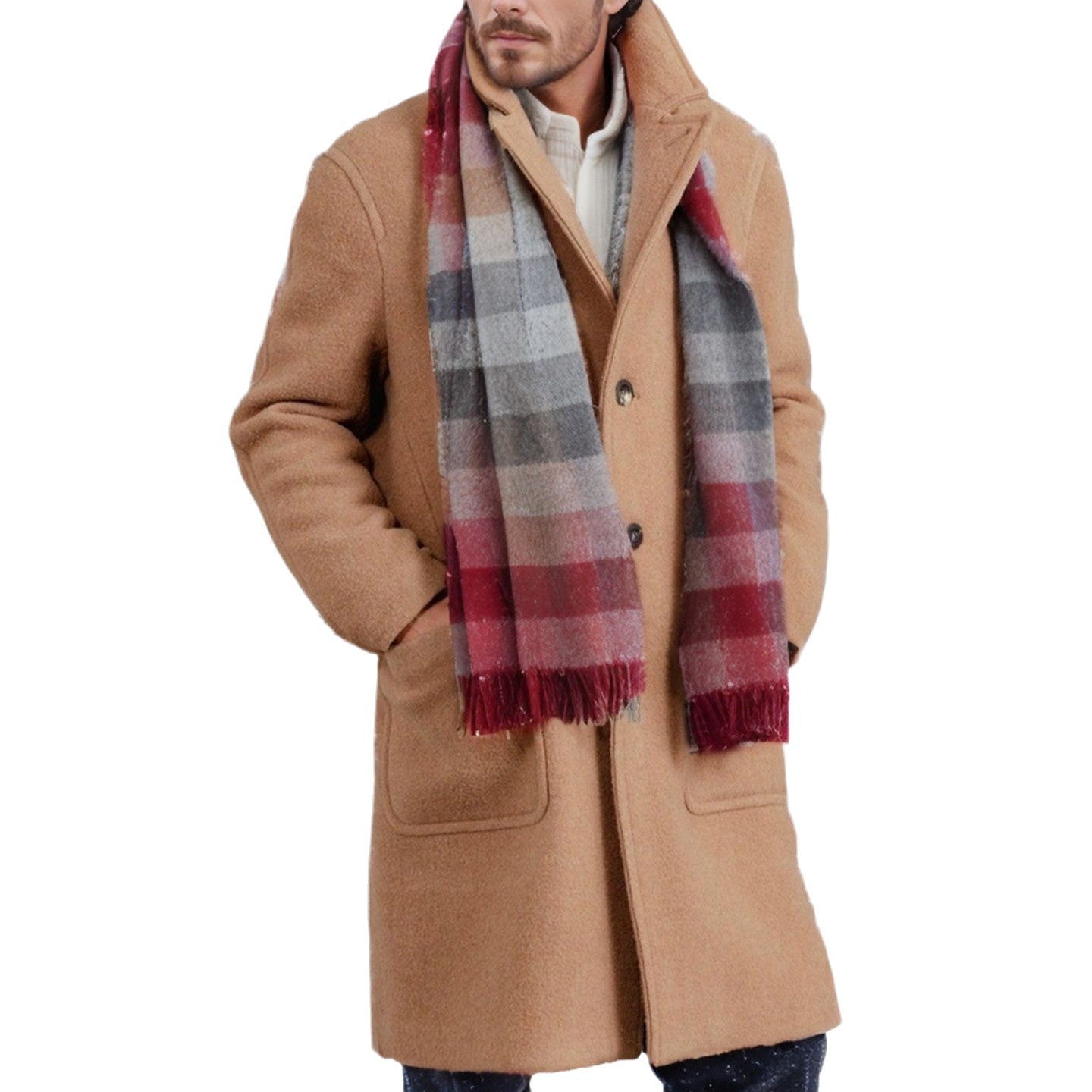 Herren Wintermantel Warm Elegant mit Taschen und Doppelknopf