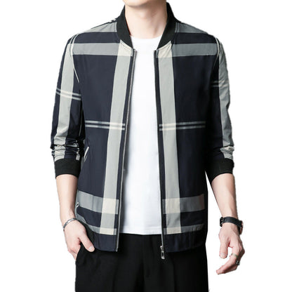 Herren Bomberjacke Karomuster Elastisch Modern