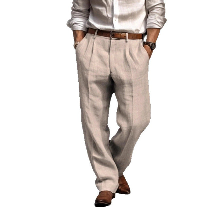 Herren Leinenhose Elegant Locker Bequem Mit Taschen