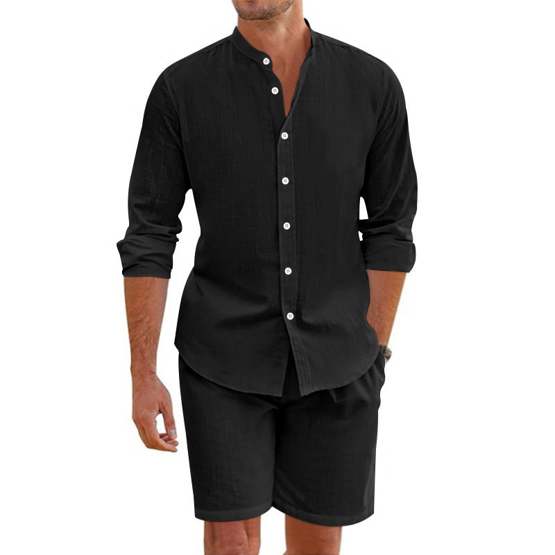 Leinen-Oberteil und Shorts-Set Herren Sommer Set Leicht