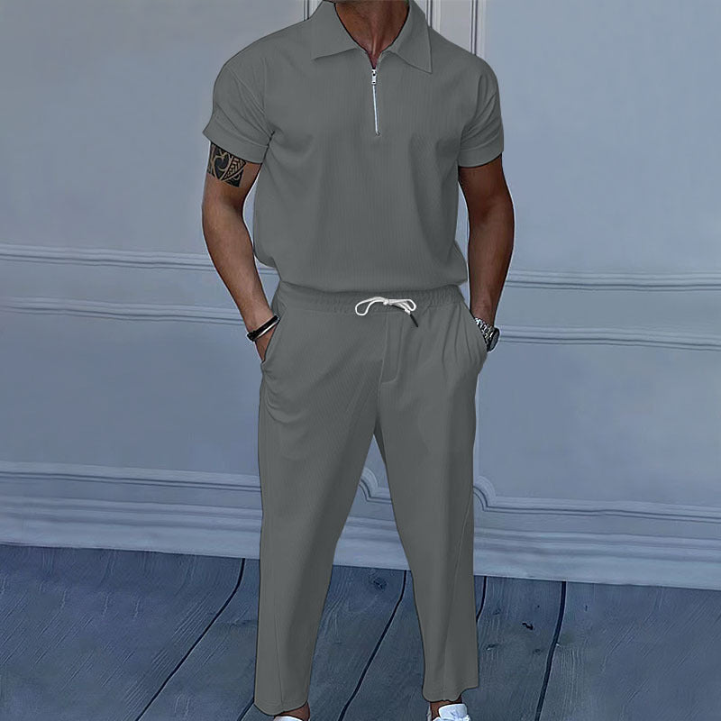 Herren Polo Chino Set Baumwolle Atmungsaktiv Elegant