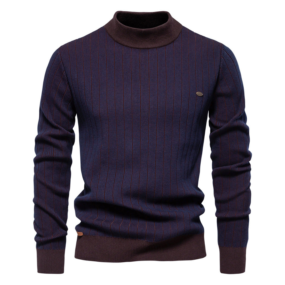 Herren Pullover Rollkragen Streifenmuster Elegante Feinstrick