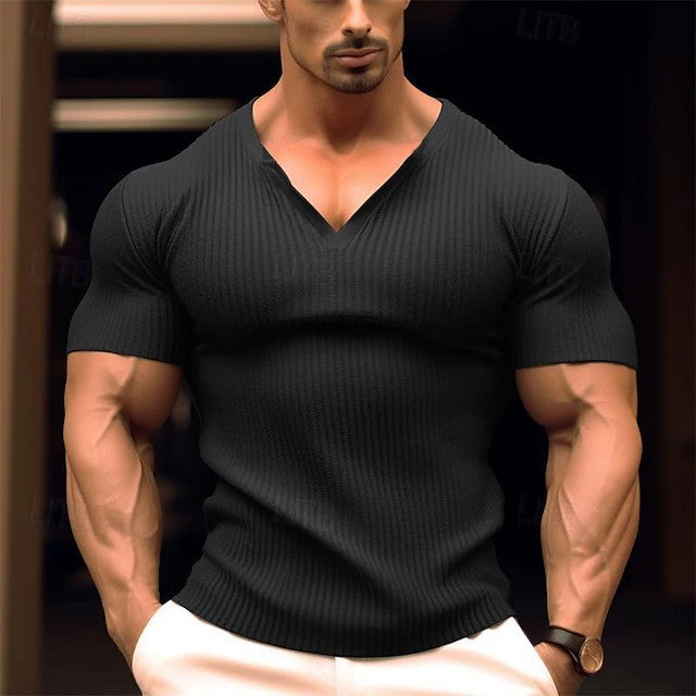 Herren T-Shirt V-Ausschnitt Slim Fit atmungsaktiv
