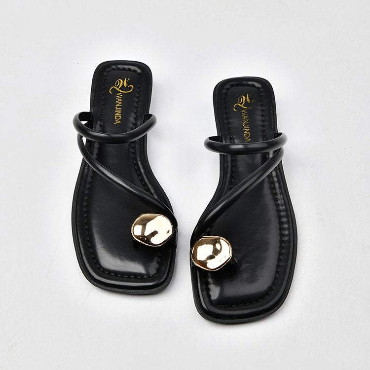 Damen Sandalen Riemchensandalen Elegante Metallic Akzente