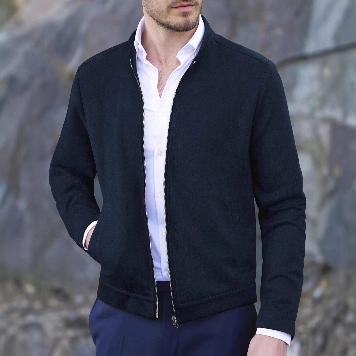 Herren Fleecejacke Stehkragen Weich Warm Modern