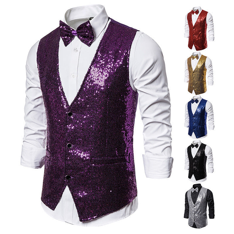 Herren Blazer Elegant Pailletten mit Fliege Modern