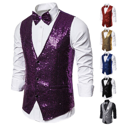 Herren Blazer Elegant Pailletten mit Fliege Modern