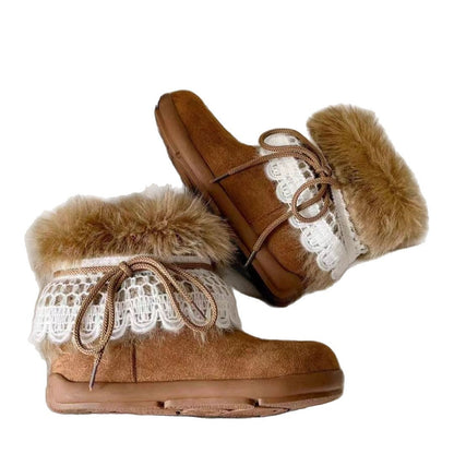 Damen Winterstiefel Flauschig Elegante Spitze