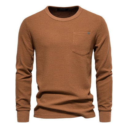 Herren Langarmshirt Waffelstruktur mit Brusttasche Modern