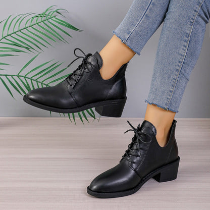 Damen Stiefelette Schnürstiefeletten Leder Modern
