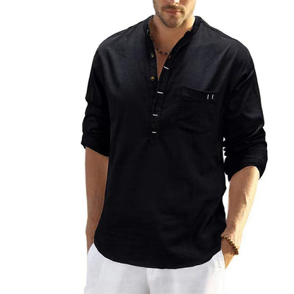 Herren Langarmshirt Leicht Knopfleiste Modern Slimfit