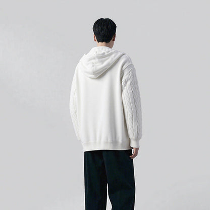 Herren Strickpullover Kapuze Zopfmuster Winter