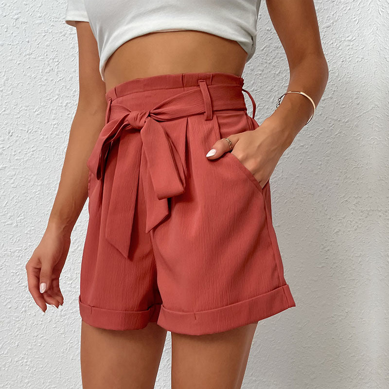 Damen Hose Kurz Lockig mit Bindegürtel Sommer - BerlinGlamour