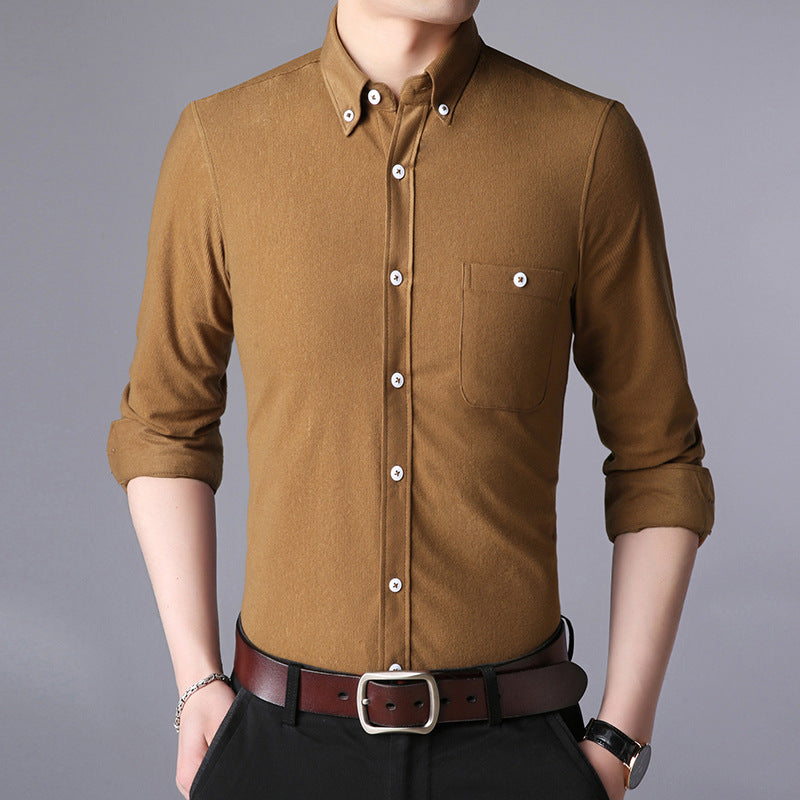 Herren Langarmhemd Klassisch Slim Fit Button Down Kragen