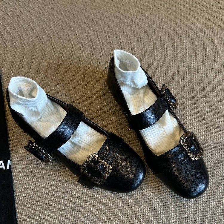 Elegante Damen Ballerinas mit Schnallen Schwarz Modisch