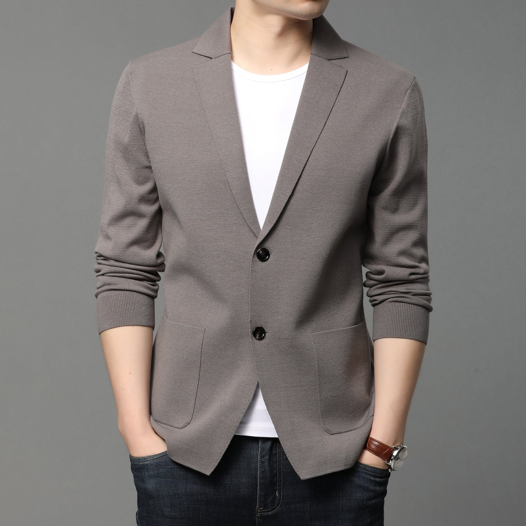Herren Strickjacke Modern mit Knöpfen und Taschen - BerlinGlamour