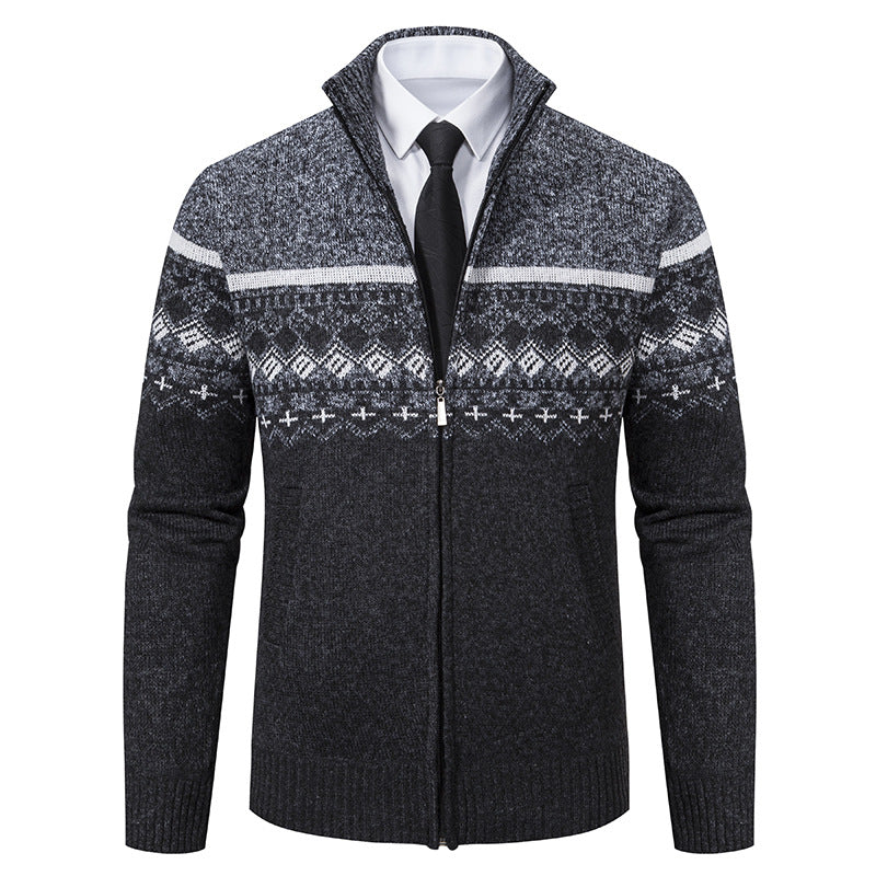 Herren Strickjacke Stehkragen Norweger Muster Warm