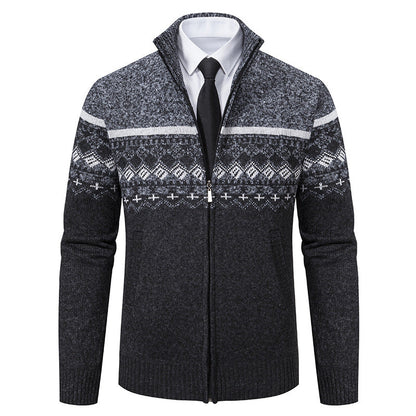 Herren Strickjacke Stehkragen Norweger Muster Warm