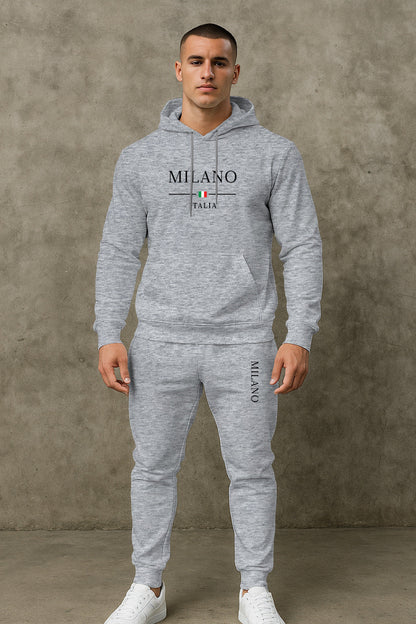 Herren Sportliche Jogginghose Hoodie Set Grau Sportlich