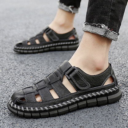 Herren Sandalen Leder Atmungsaktiv Klettverschluss Komfort