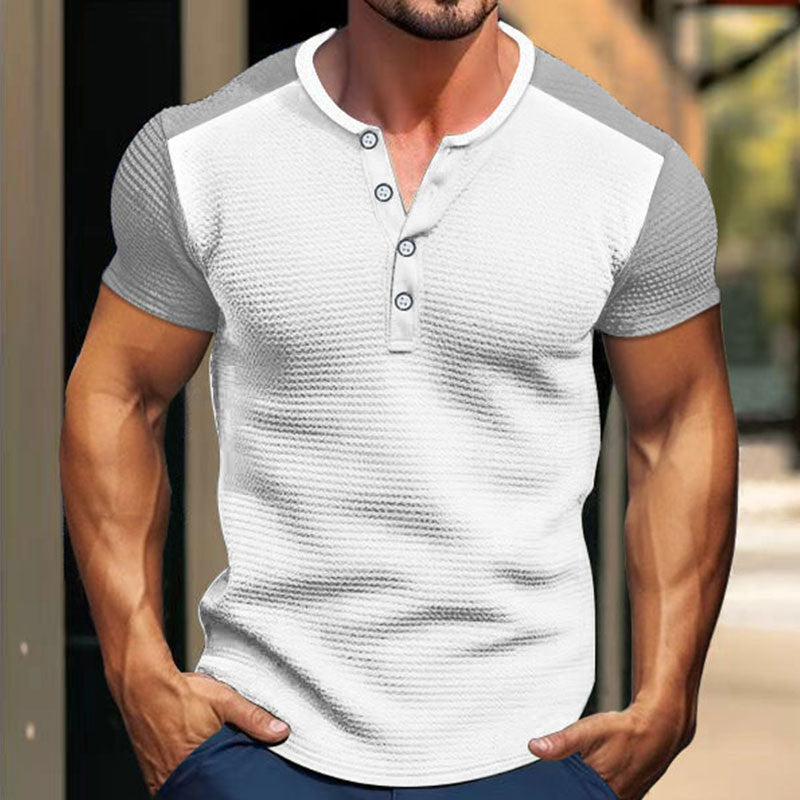 Herren Hemd Kurzarm Modisch Henley Kragen