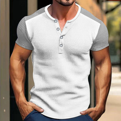 Herren Hemd Kurzarm Modisch Henley Kragen
