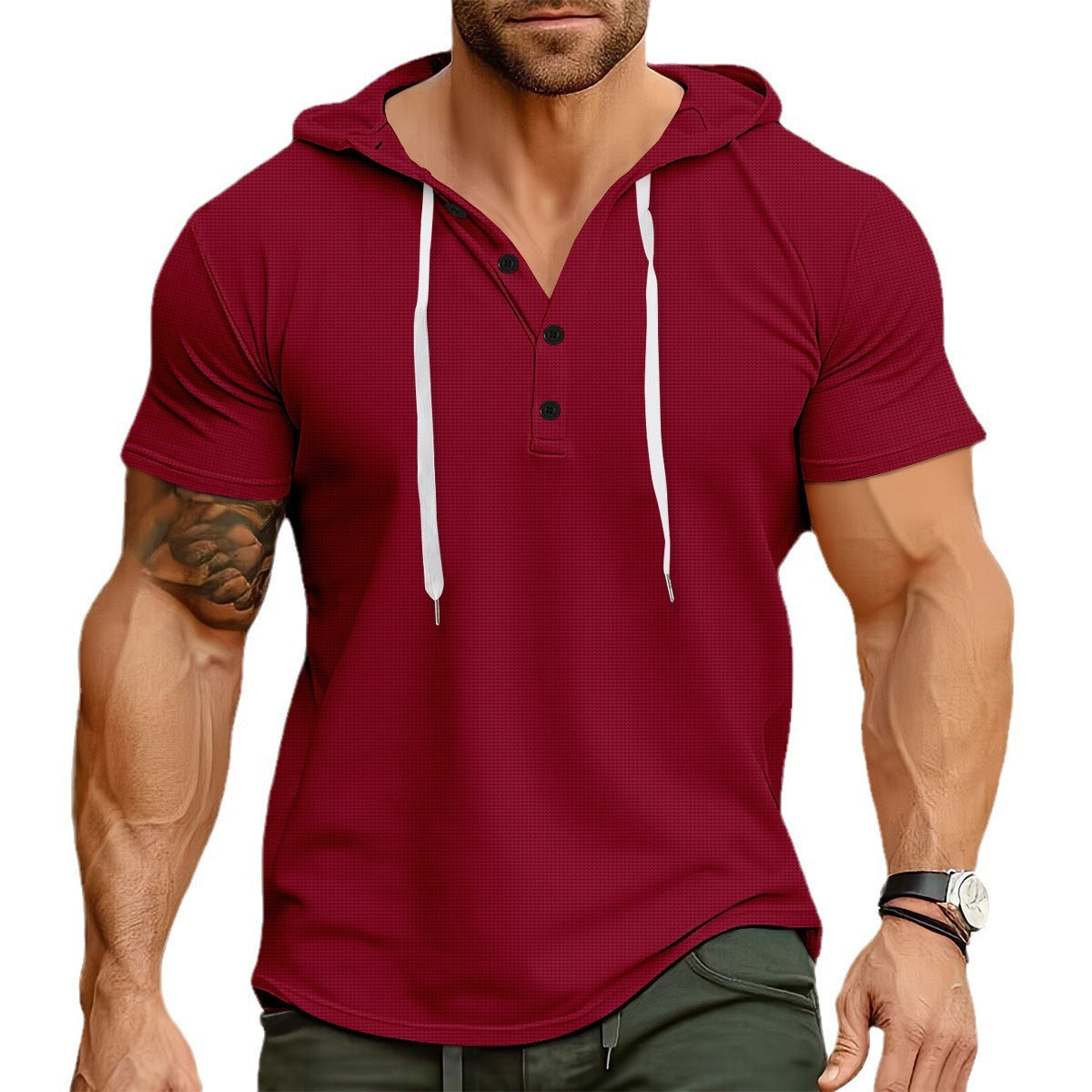 Herren Hoodie Kurzarm Sportlich Mit Knöpfen Modern
