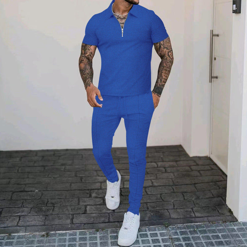 Herren Sportset Kurzarm Polo Jogginghose Bequem Modern