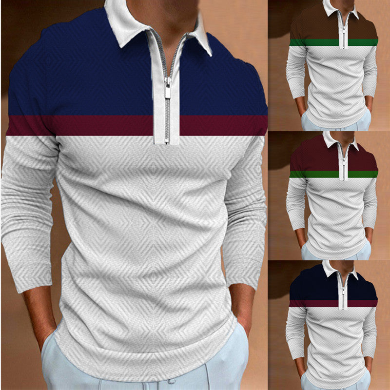 Herren Poloshirt Langarm Sportlich Modern mit Reißverschluss - BerlinGlamour