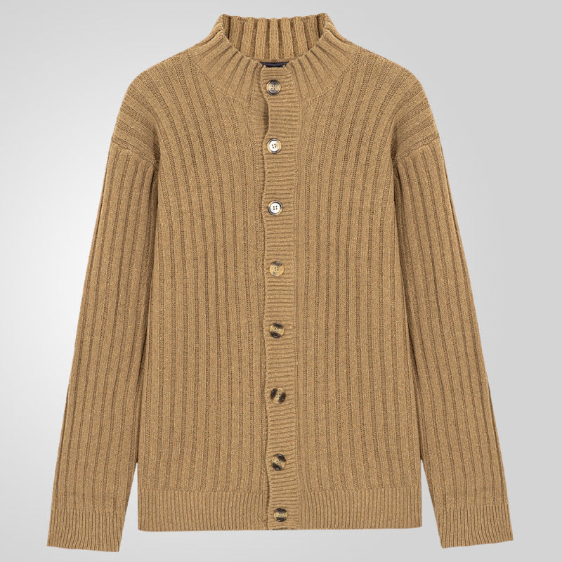 Herren Strickjacke Bequem Rippenmuster Stehkragen Modern - BerlinGlamour